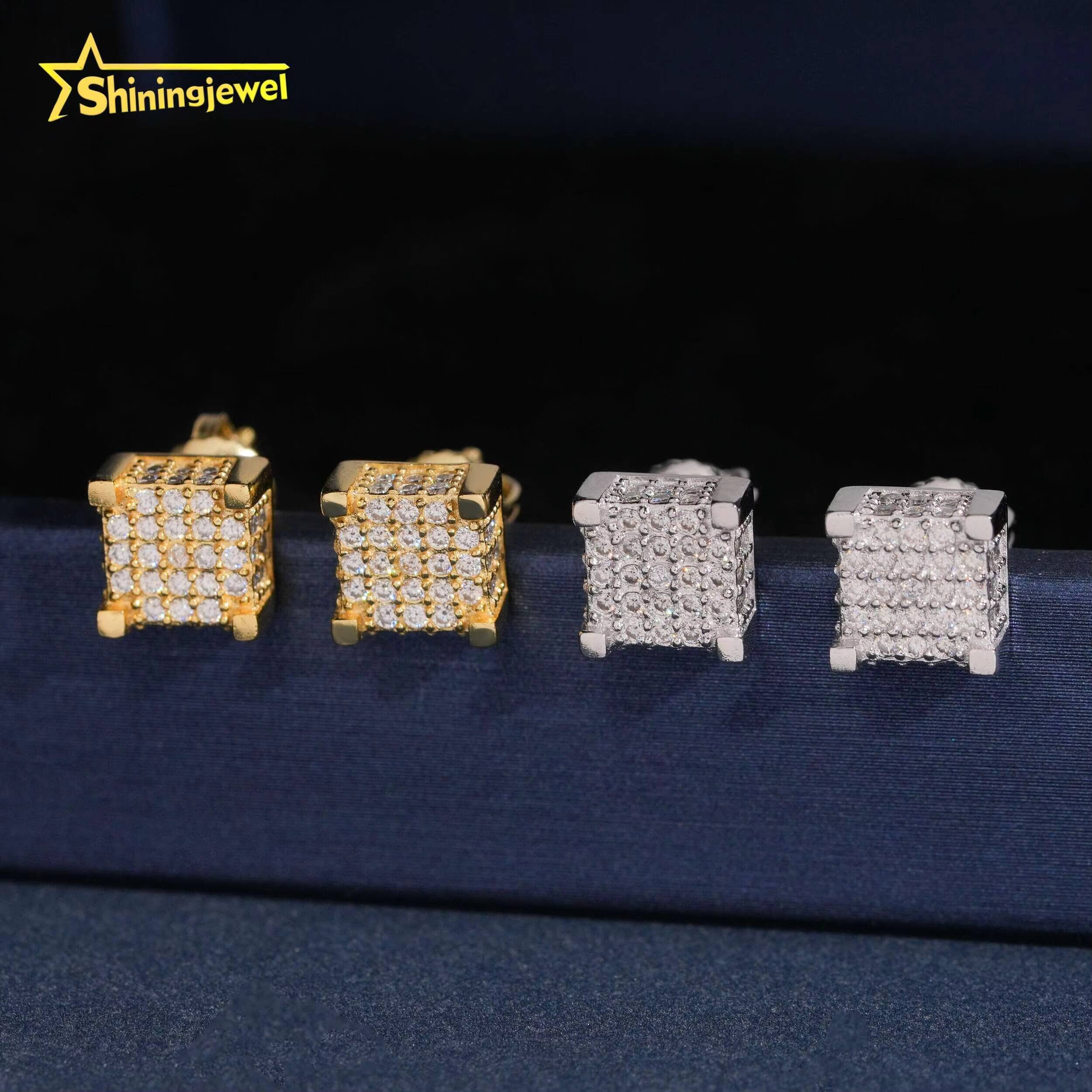 Shining Moissanite Iced Out Earrings 7mm Pass Diamond Test Moisssanite Gold Plated Sterling Silver 925 Screw Back Stud Earrings