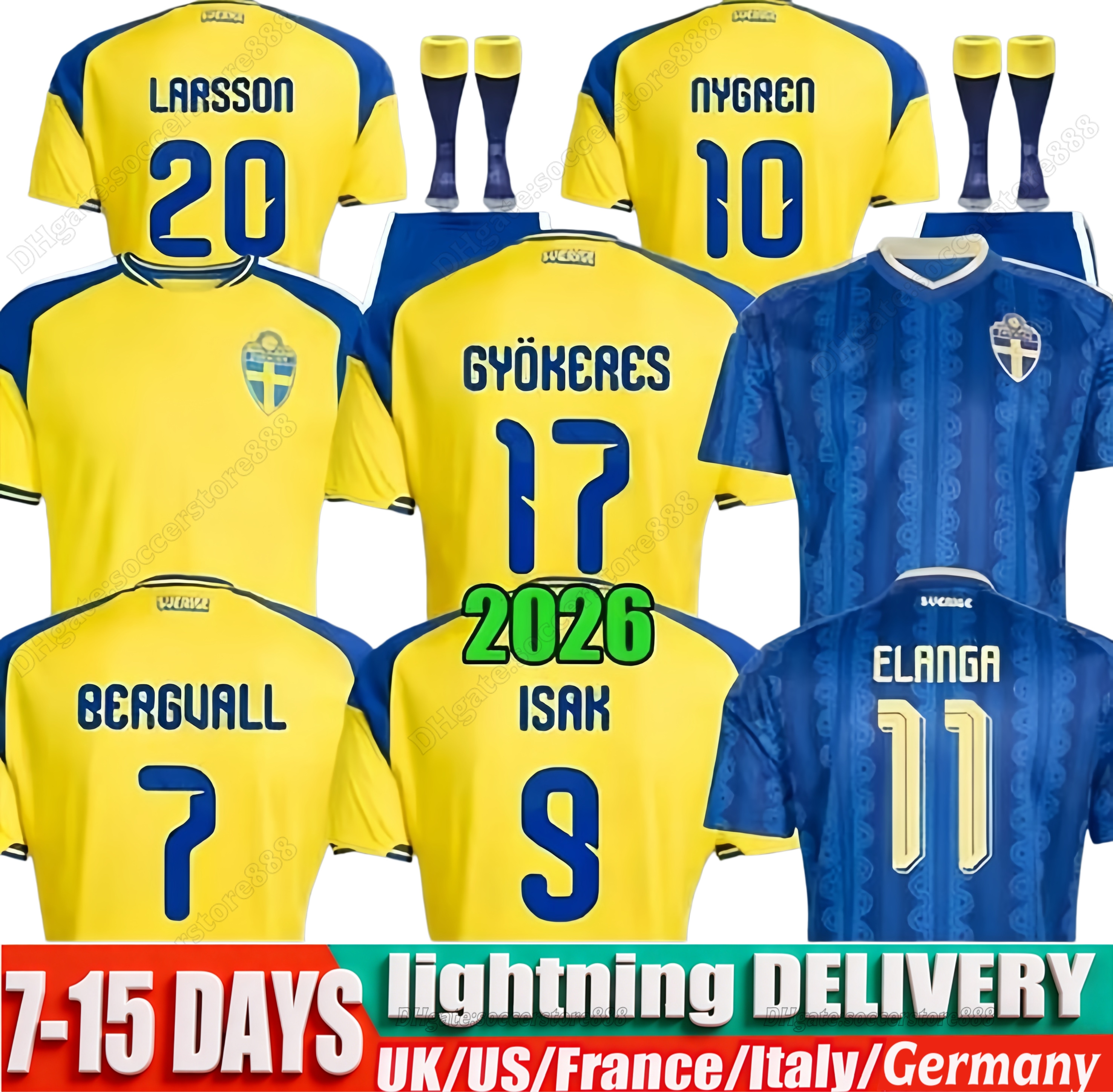 S-4XL 26 27 Sweden ISAK Soccer Jerseys 2026 2027 Sverige Home Away Third Fans Player Men kids Football Shirt Kit Gyokeres Bergvall Nygren Elanga Larsson