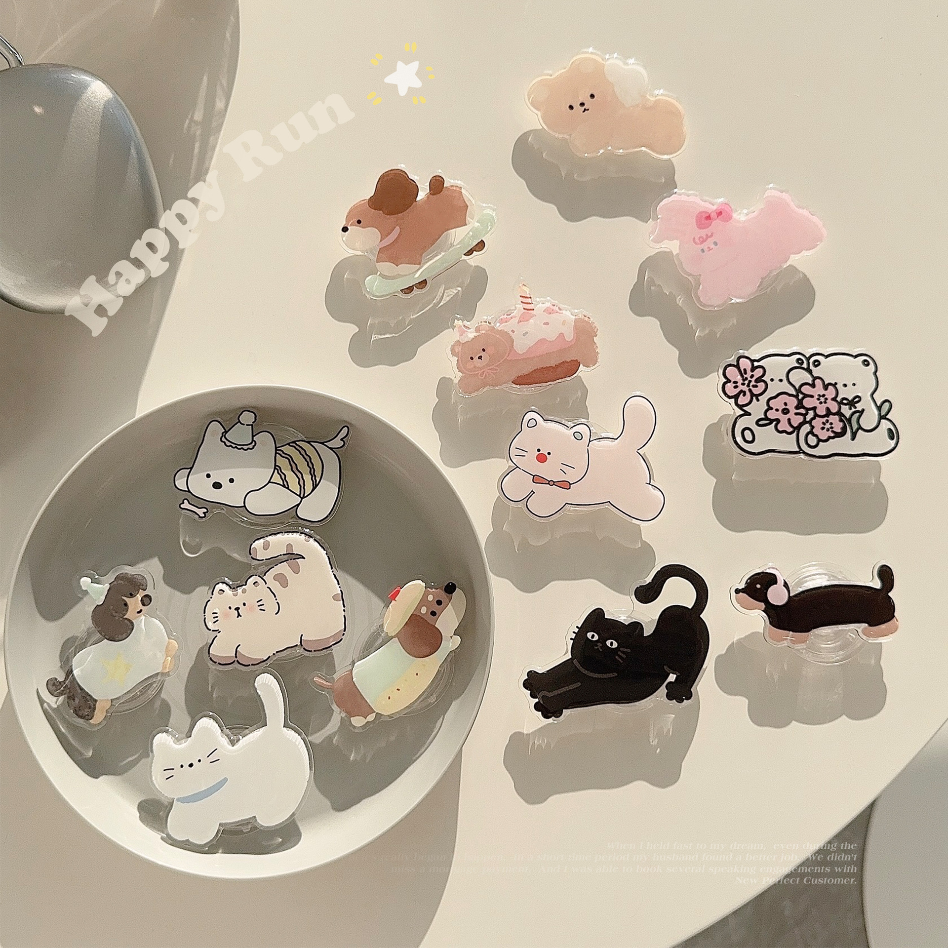 Ins Style Cartoon Cat Dog Phone Holder Grip Tok Foldable Stand for Back of Phone
