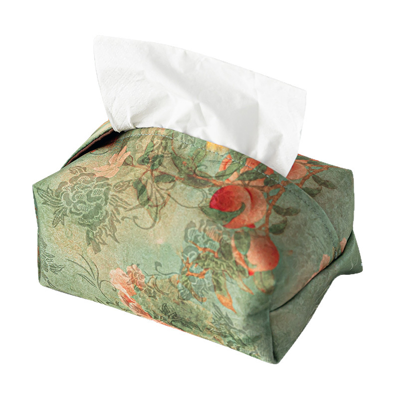 Tissue Bag New Chinese Style Light Luxury Orange Camellia Pattern Fabric For Tea Room Hotel Car Home Storage