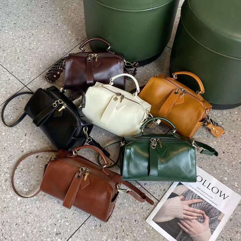 2026 Spring Summer Luxury Boston Bag for Women, Retro Square Handbag, Soft Leather Large Capacity Crossbody Shoulder Bag, Direct Sale SENYY