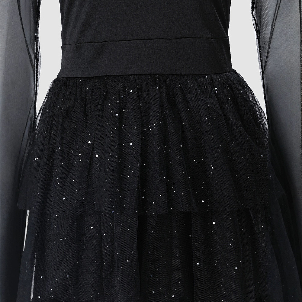 Women Fashion Black Mesh Splicing Cocktail Party Dress Club Dress Long Sleeve Mini Dress 210716