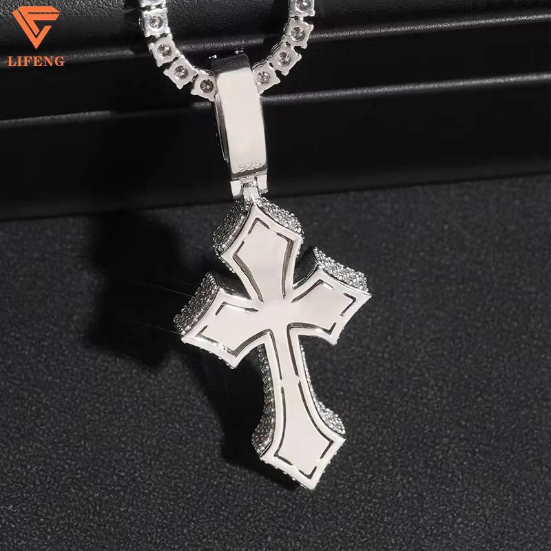 Lifeng Jewelry Custom Baguette Hip Hop Fashion 925 Sterling Silver Full Iced Out Vvs Moissanite Cross Pendant Necklace for Men