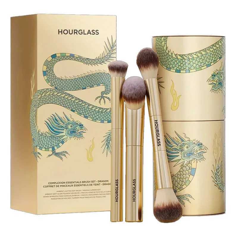 3pcs/set Hourglass Makeup brushes Powder Foundation Blush Concealer Make up brush with Dragon cosmetic bucket Storage box Z260408
