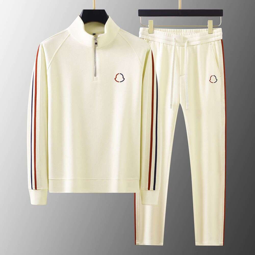 Spring And Autumn High-End Stand-Up Collar Long-Sleeve Suit For Men, Trendy Brand Fashion Breathable Webbing Color-Blocking Sports Casual Two-Piece Se