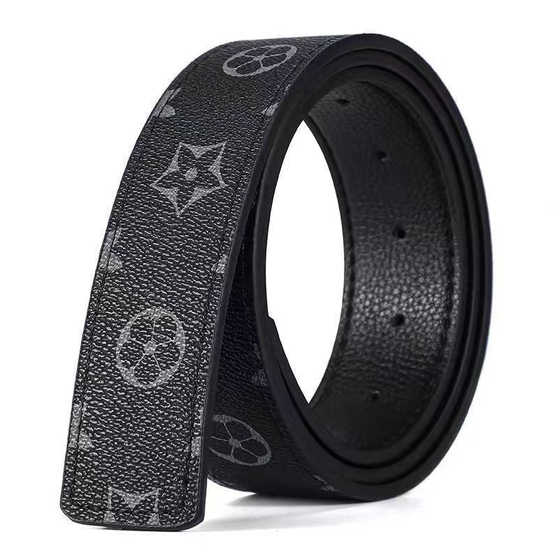 Cowhide men's belt without buckle head, pinless buckle, belt body, plaid pattern belt strap, 3.8cm wide