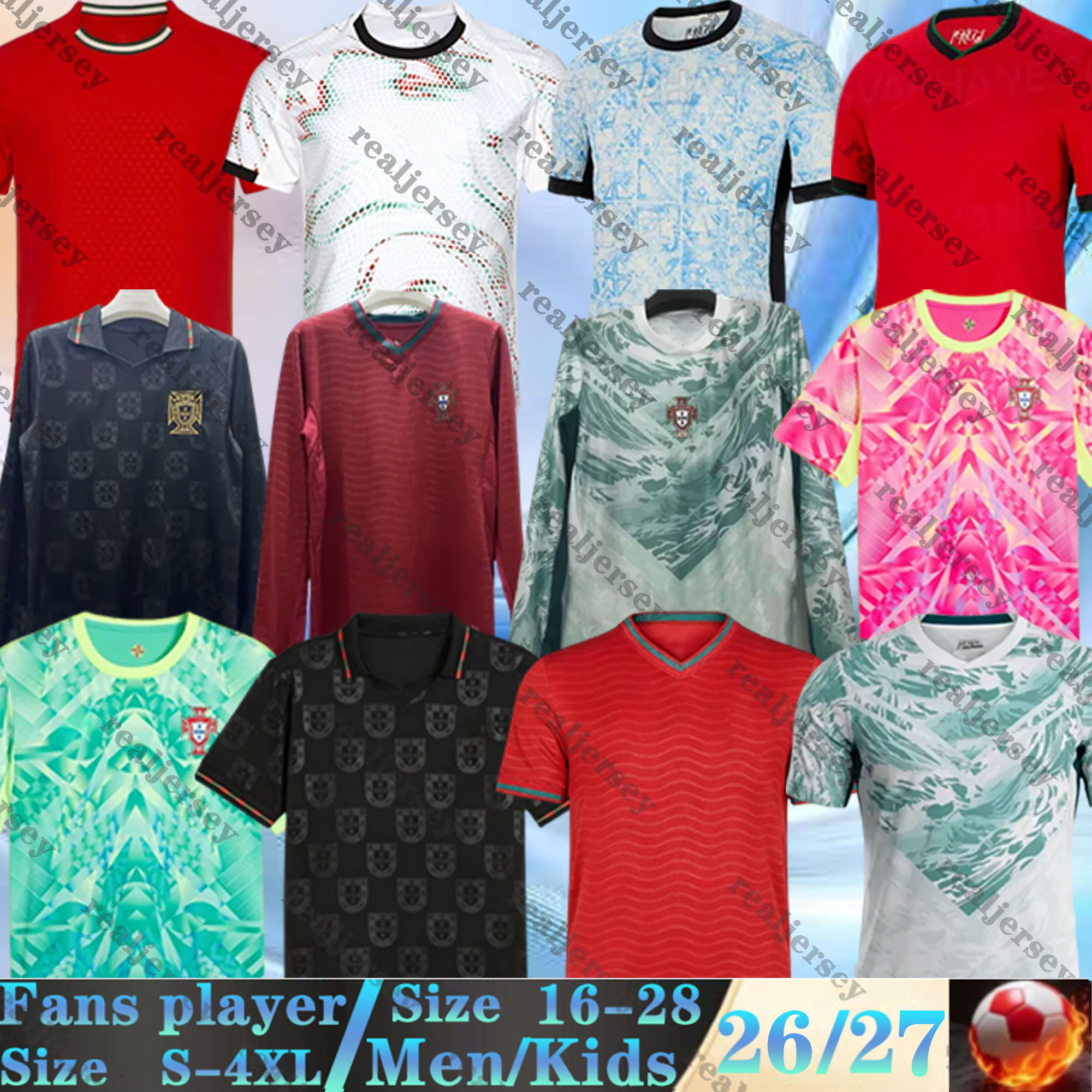 26 27 Portuguesa RONALDO soccer Jerseys JOAO FELIX Portugals BERNARDO Portugieser B. FERNANDES PEPE Portuguese Men Kids kit 2026 2027 Portugal women football shirts