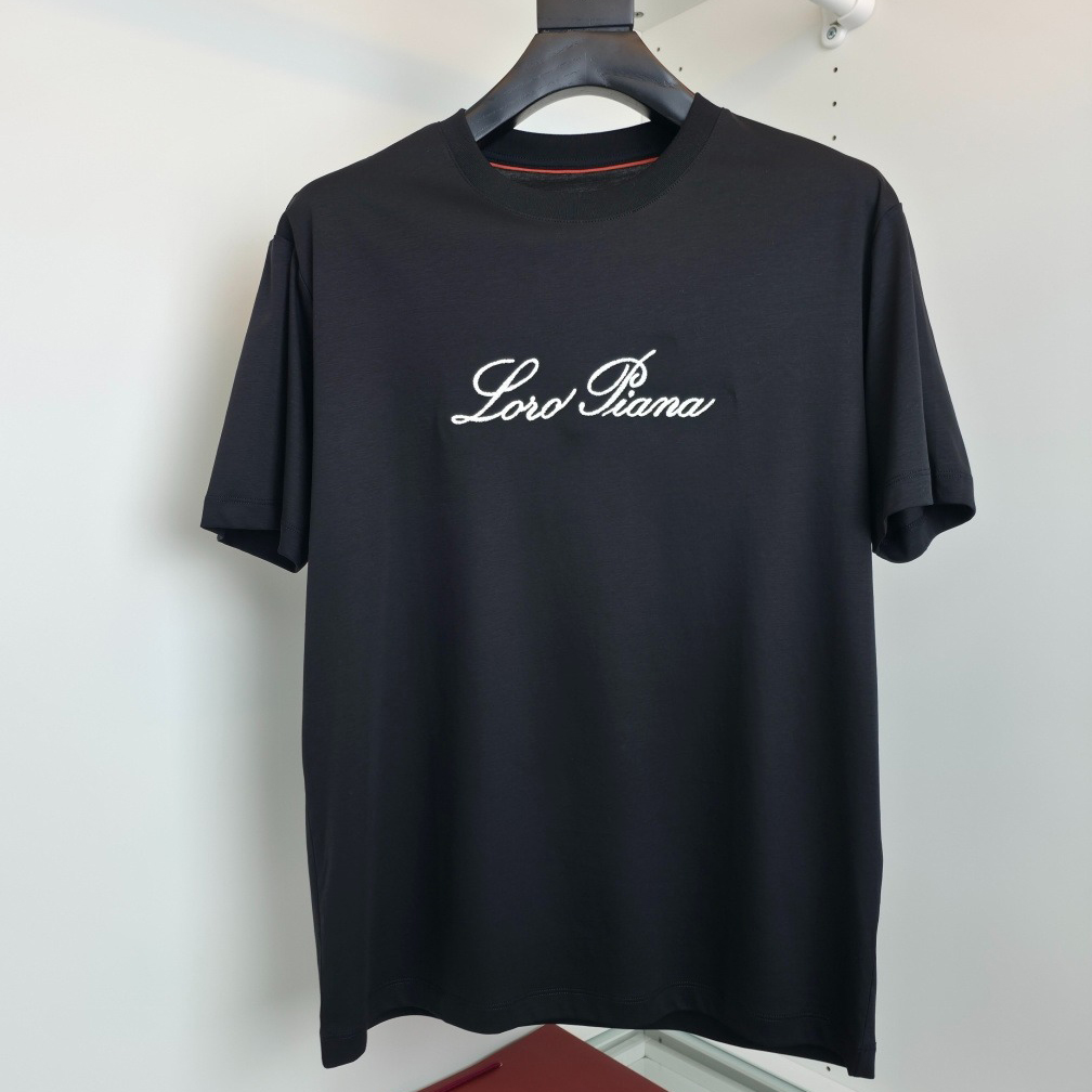 Men's Embroidered Crew Neck Short Sleeve T-Shirt, Mulberry Silk Blend Casual Top, Breathable Luxury Tee for Summer, Men Piana designer t shirt tees Top 88y35