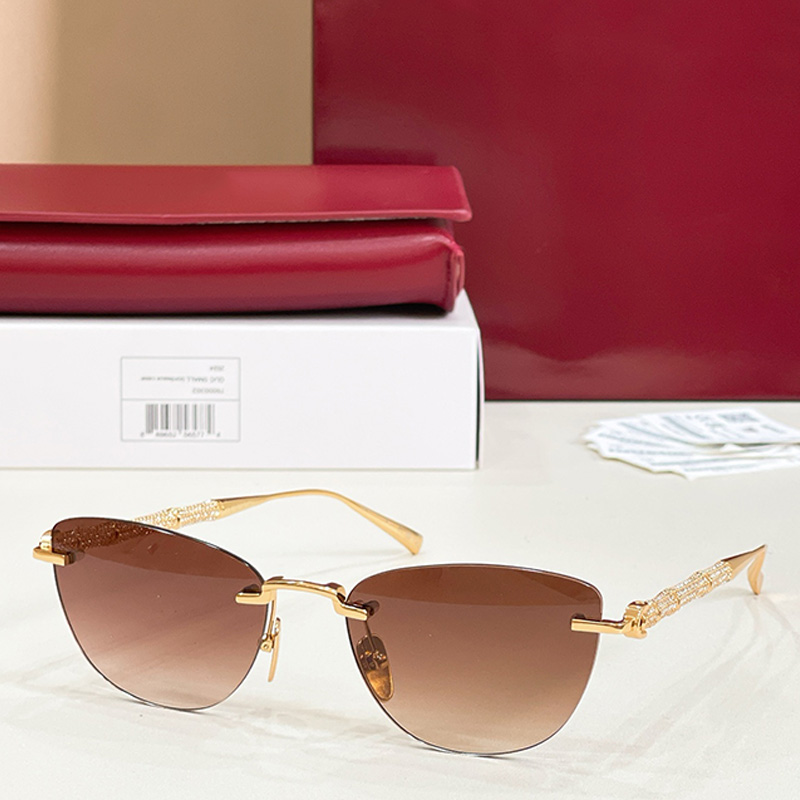 2063S Womens designer frameless cat eye sunglasses innovative design metal bamboo border glasses summer womans outdoor street photography decorative sunglasses