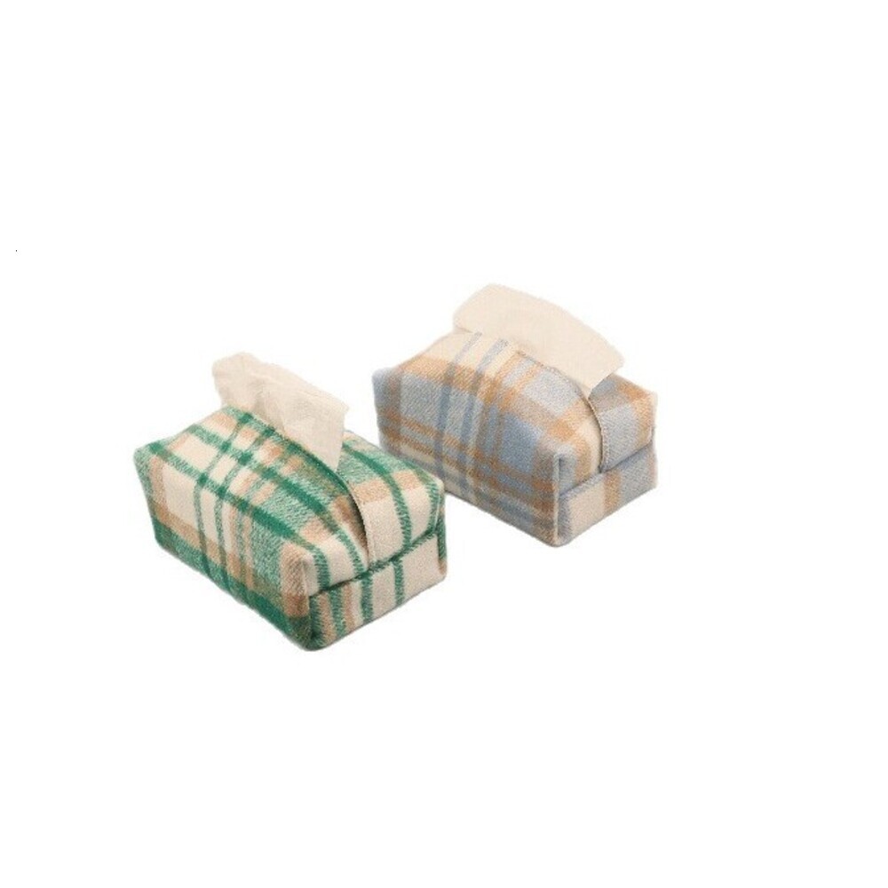 Tissue Box Cover Fabric Plaid Jacquard High End Tissue Holder For Living Room Desktop Car Office