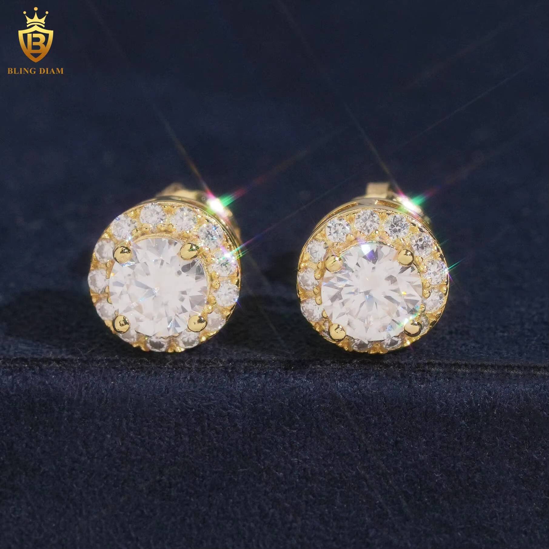USA Local Stock High Quality Hip Hop Style 5MM 925 Silver Halo Design Moissanite Diamond Stud Earrings Men
