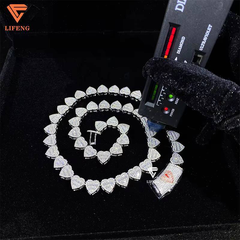 Heart Shape Moissnaite Cuban Chain Iced Out Jewelry HipHop 18K White Gold Plated Cuban Necklace Silver 925 Moissanite Chain