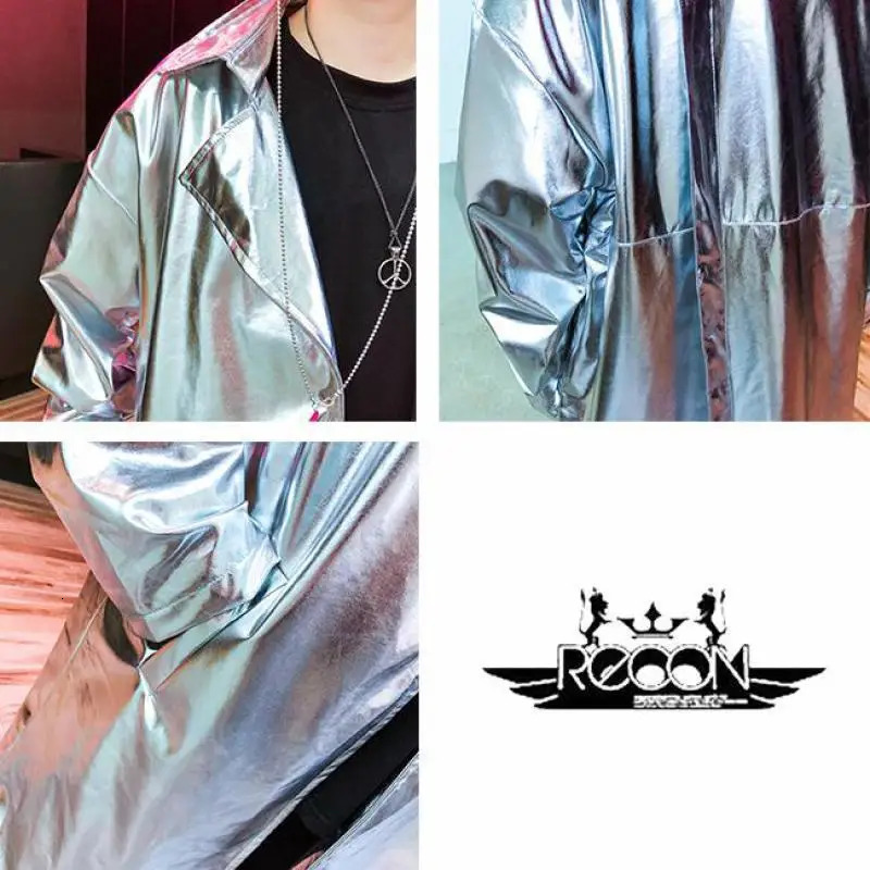 Mens Performance Long Trench Coat Shiny GoldSilver Capote Masculino for Night Club Stage Dance Cloak Cape Coat Long Sleeves 260407 - view 7
