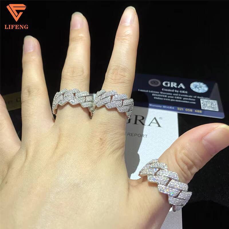 Custom Fashion Design Cuban Ring VVS Moissanite 925 Sterling Silver Hip Hop Ice Out White Gold Jewelry Gift for Men