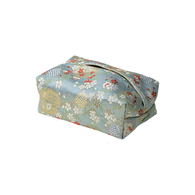 Tissue Box Cover Chinese Retro Light Luxury Fabric Zen Tea Table Black Gold Butterfly Flower Design Tissue Holder For Living Room Home Use