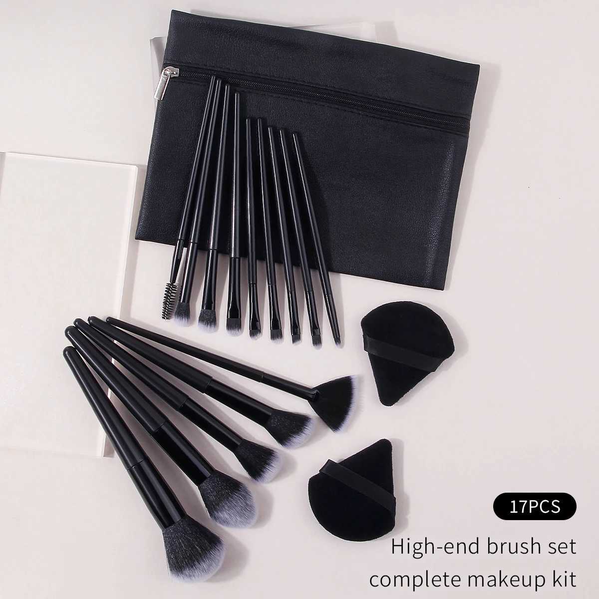 17-piece multi-functional makeup brush set soft triangular makeup pads zipper-style storage bag for beauty tools Z260408