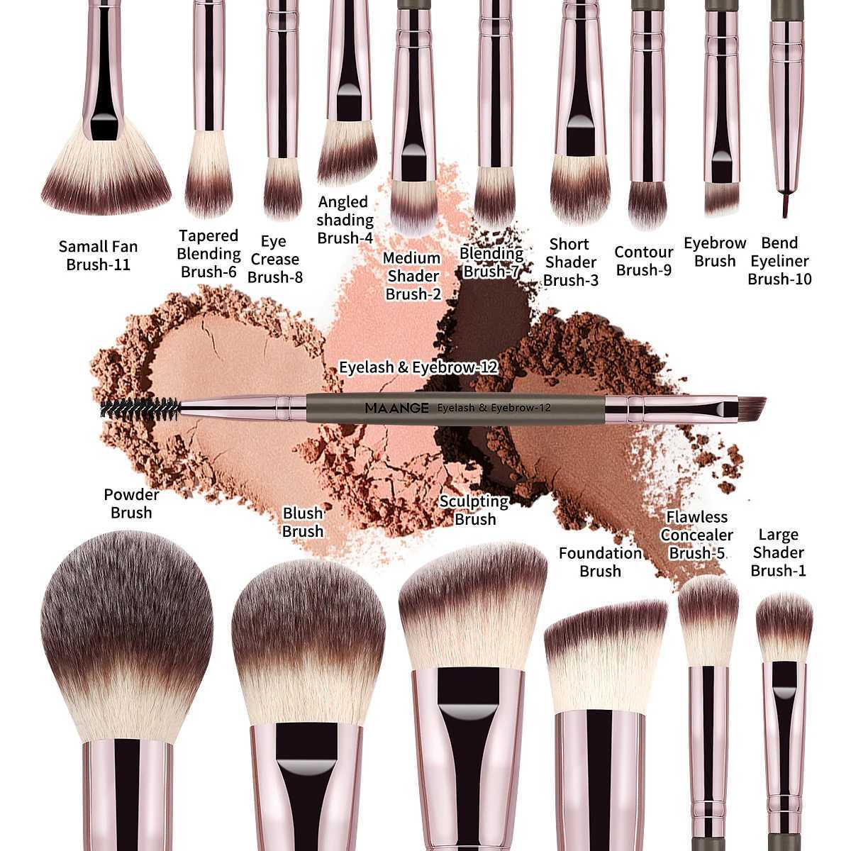 MAANGE 17pcs Professional Makeup Brush Set Foundation Concealers Eye Shadows Powder Blending Kabuki Contour Brushes Beauty Tools Z260408