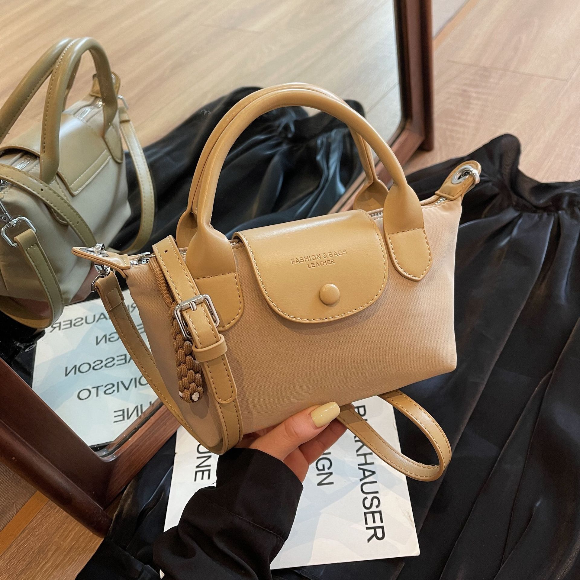 Mini Nylon Tote Bag, Women's Small Shoulder Handbag with Charm, Trendy 2026 Daily Crossbody Bag