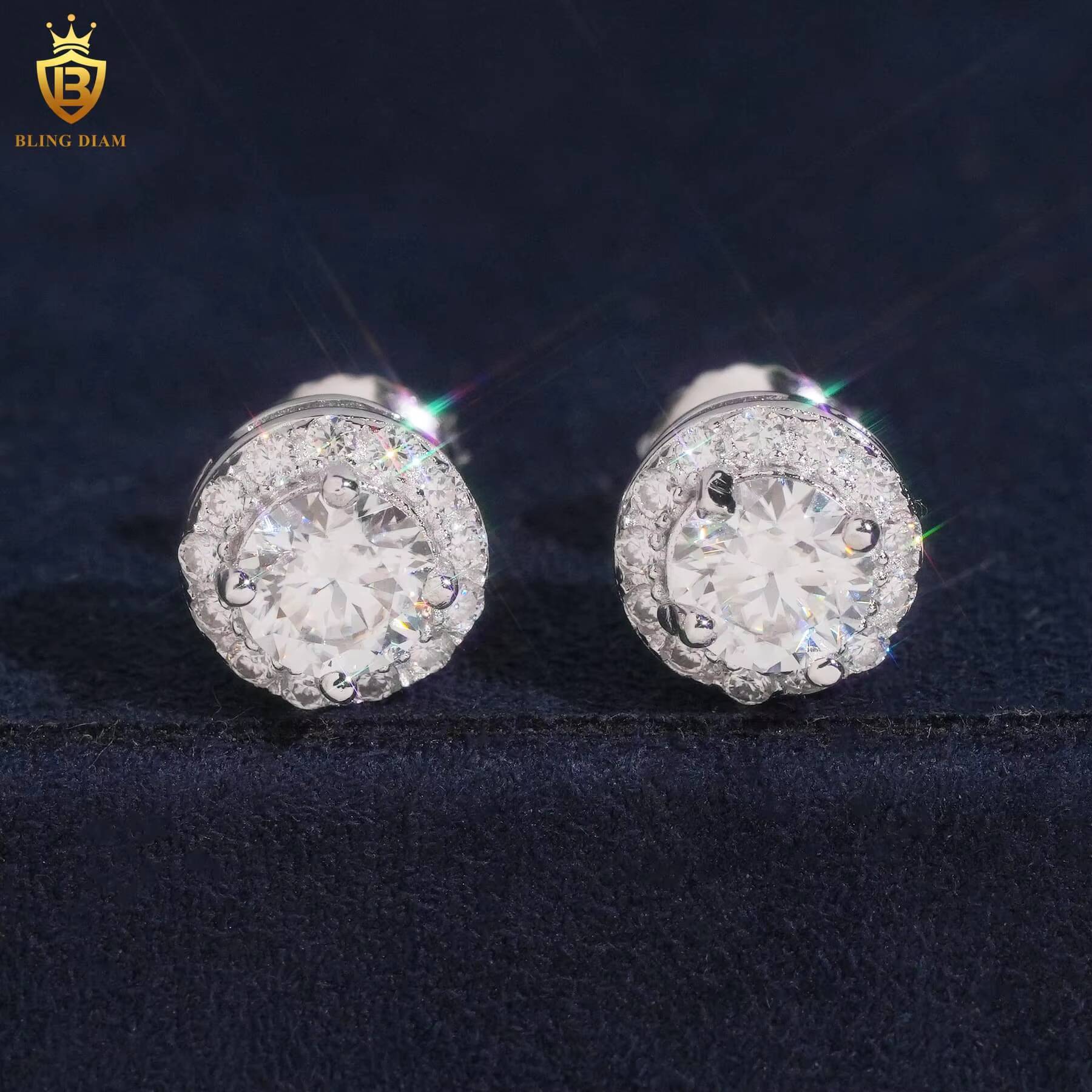 USA Local Stock High Quality Hip Hop Style 5MM 925 Silver Halo Design Moissanite Diamond Stud Earrings Men
