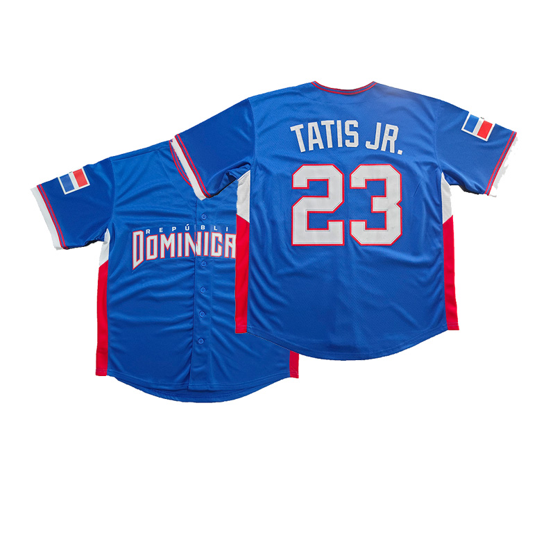 Mens 23 TATIS JR. 22 SOTO 2026 Dominican World Baseball Classic Jersey, Classic Baseball Shirt, Breathable Button Up Short Sleeve Baseball Collar Spor