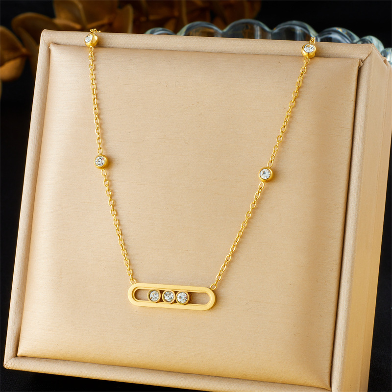 Necklace Bracelet New Fashionable Hot-Selling Long Diamond-Embellished Stainless Steel Gold-Plated Versatile Necklace Bracelet And Earring Set For Wom