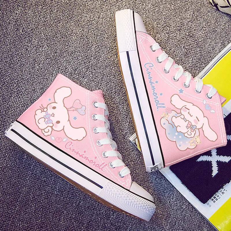 Sanrioed Cute Cinnamoroll Canvas 2024 New Cartoon Kuromi Versatile Board Kawaii Hello Kittys Shoes for Women