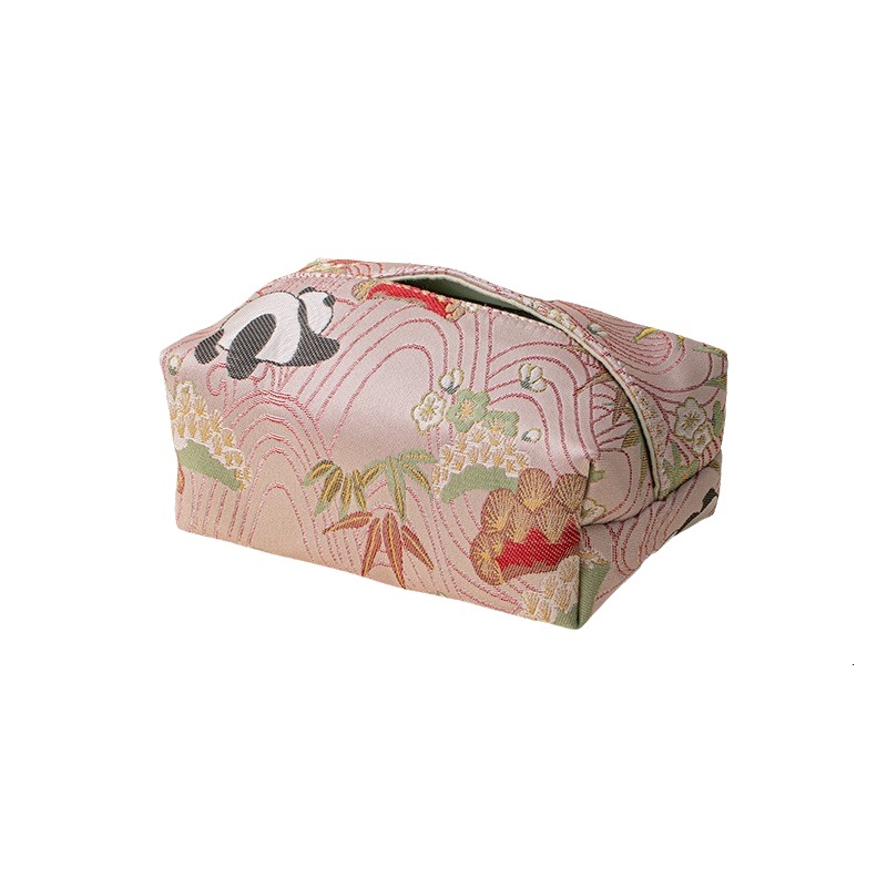 Tissue Box Cover New Chinese Style Fabric Light Luxury Creative Home Bedroom Living Room Tissue Holder For Model Room Pink Color