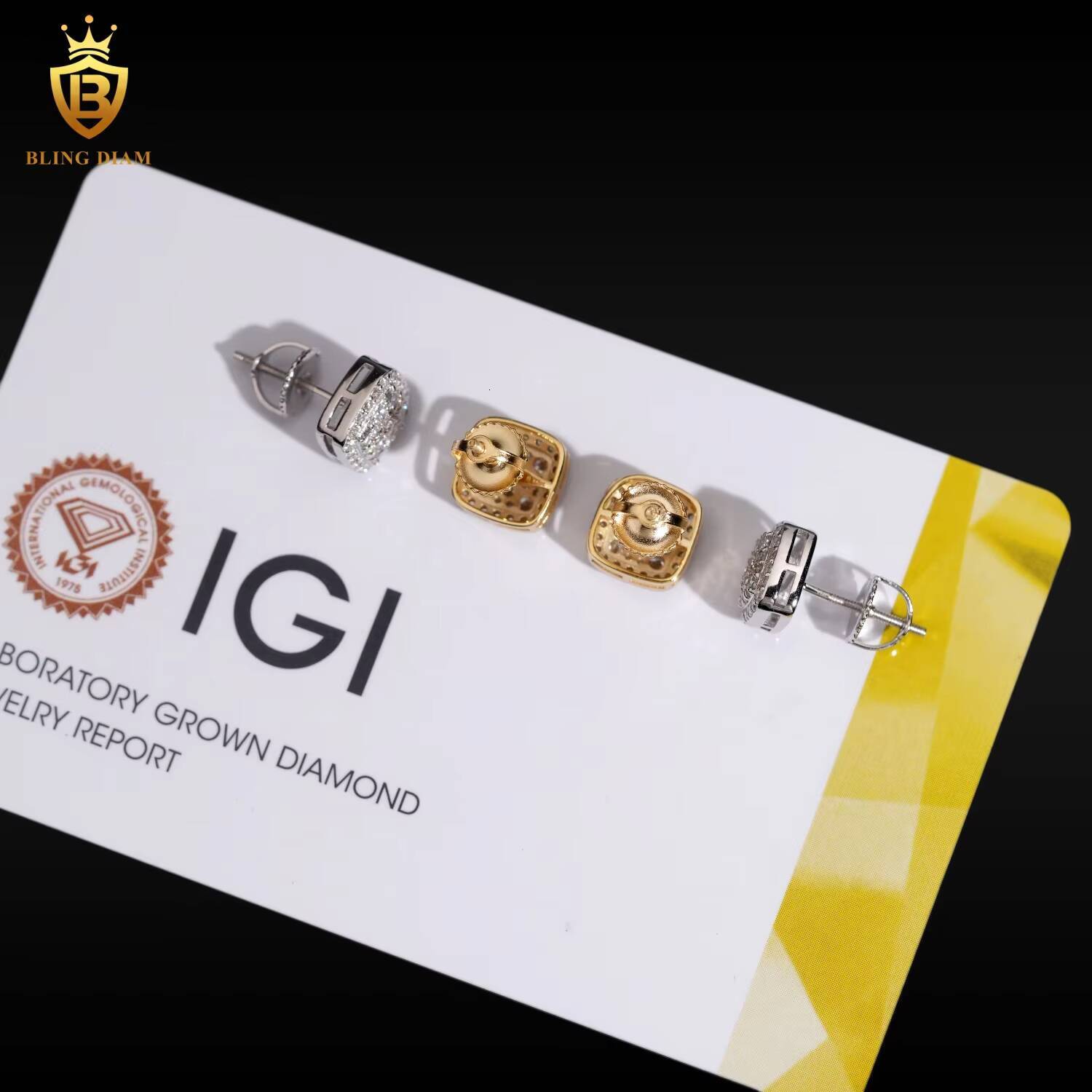 Luxury Jewelry Fine IGI LabGrownDiamondEarrings Studs Square 85mm for Women Man 925 Sterling Silver