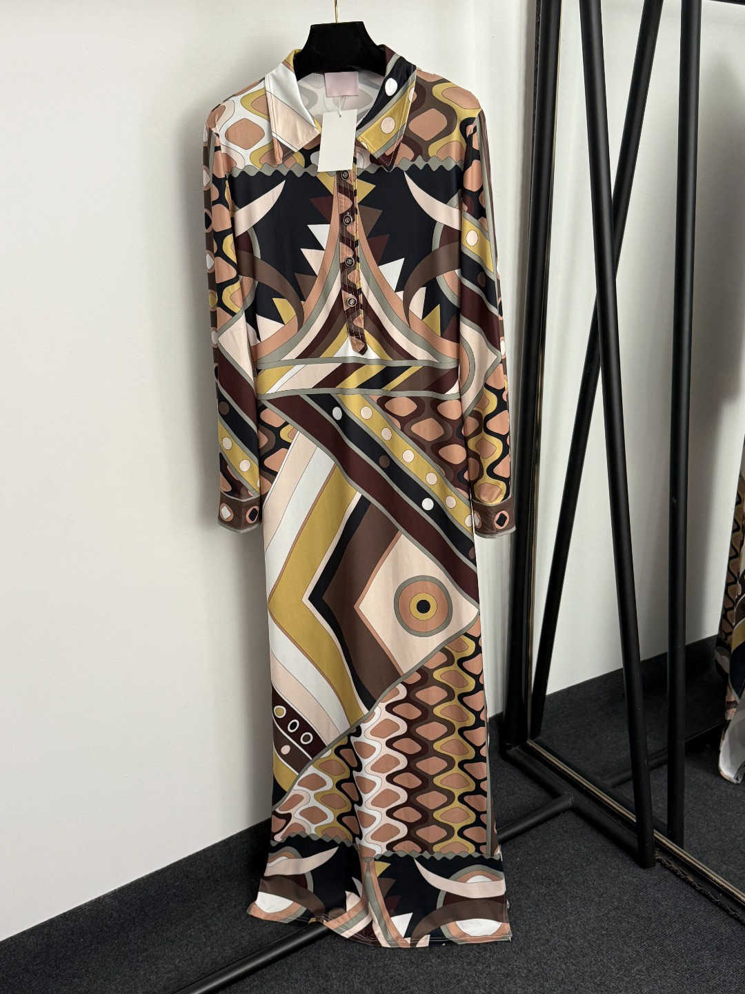 puccidress designer clothes women dress Color-blocked vintage print luxury dresses shirt-collar long-sleeve long dress