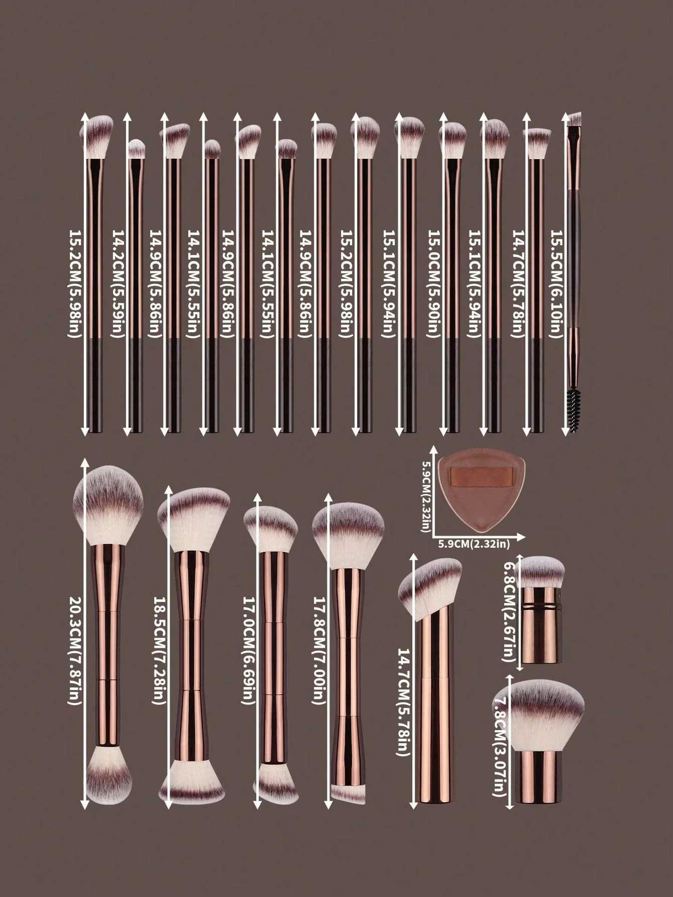 22pcs Professional Makeup Brush Set - 20pcs Long Aluminum Tube Soft Makeup Brushes 2pcs Sponge Puffs Accessories Including Powd Z260408