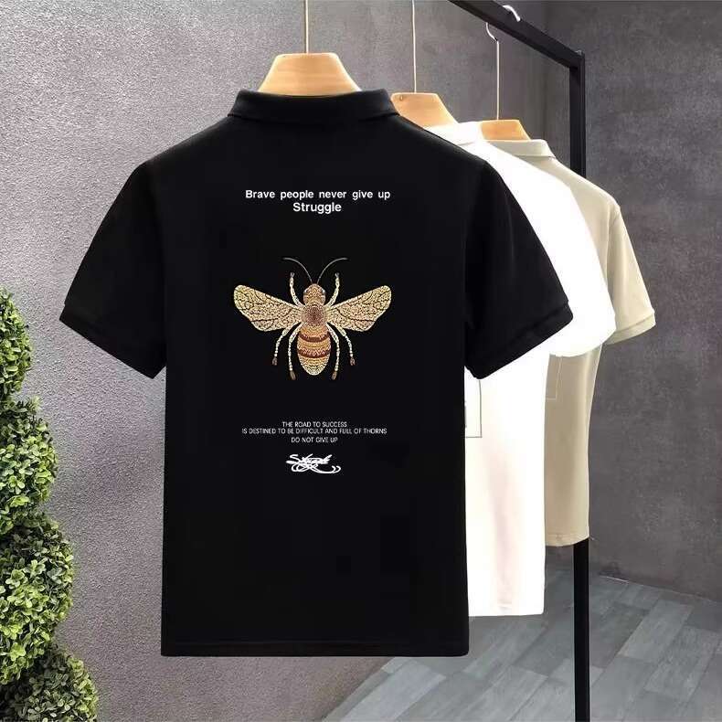 Handsome Little Bee Polo Shirt Summer Trendy Printed T-Shirt Korean Style Slim Fit Short Sleeve Casual Top Men's Clothing