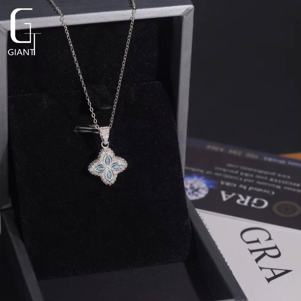 Blue Marquise Cut VVS Hip Hop Moissanite Four-leaf Clover Pendant Men Accessories Customizable 925 Silver Necklace Pendant