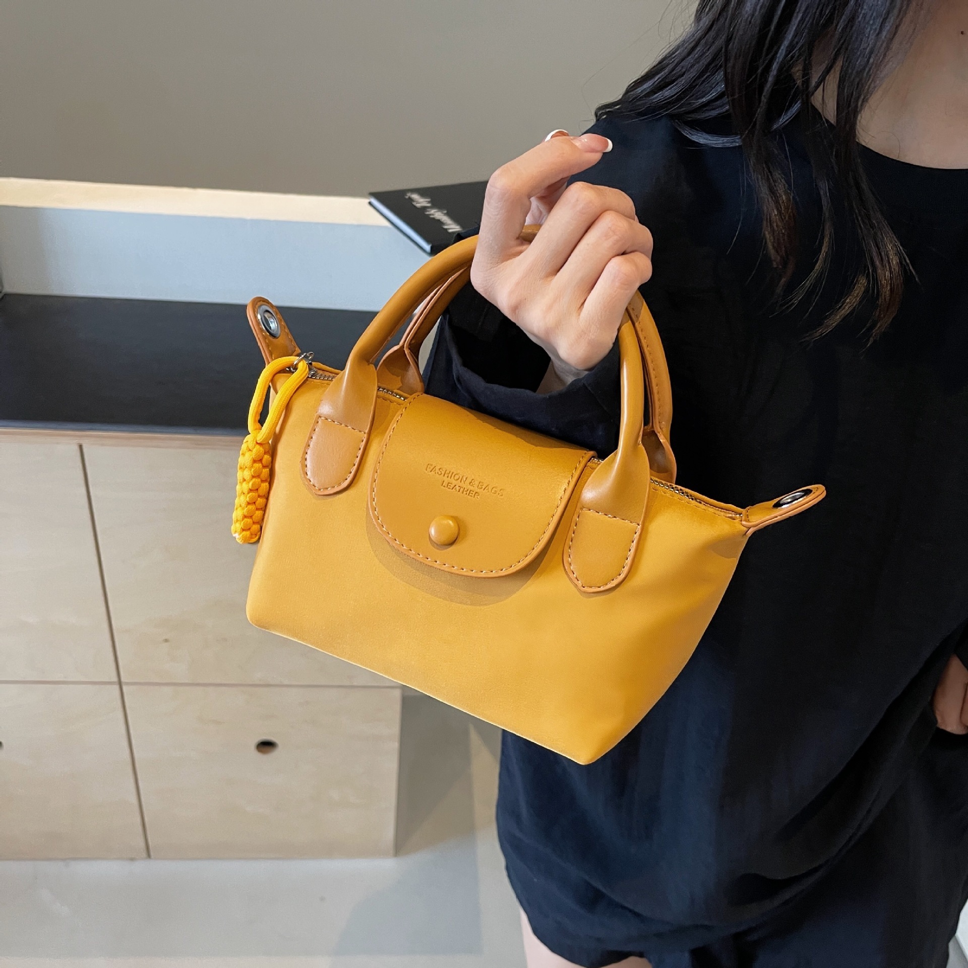 Mini Nylon Tote Bag, Women's Small Shoulder Handbag with Charm, Trendy 2026 Daily Crossbody Bag