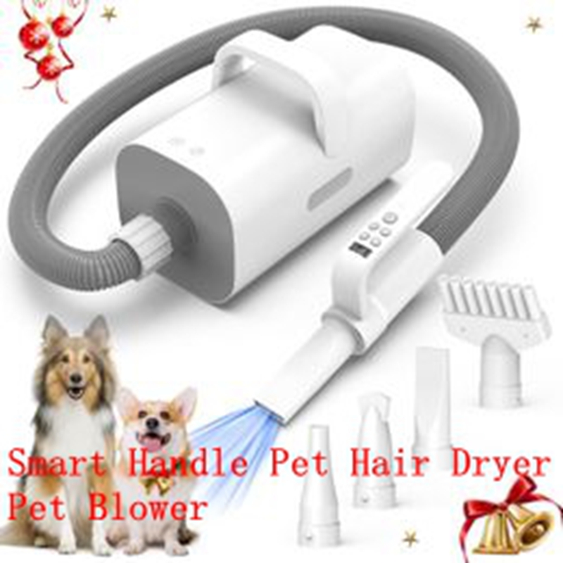 4-in-1 Smart Handle Dog Hair Dryer, Negative Ion Pet Hair Dryer with Adjustable Wind Speed and Temperature, Suitable for All Pets.