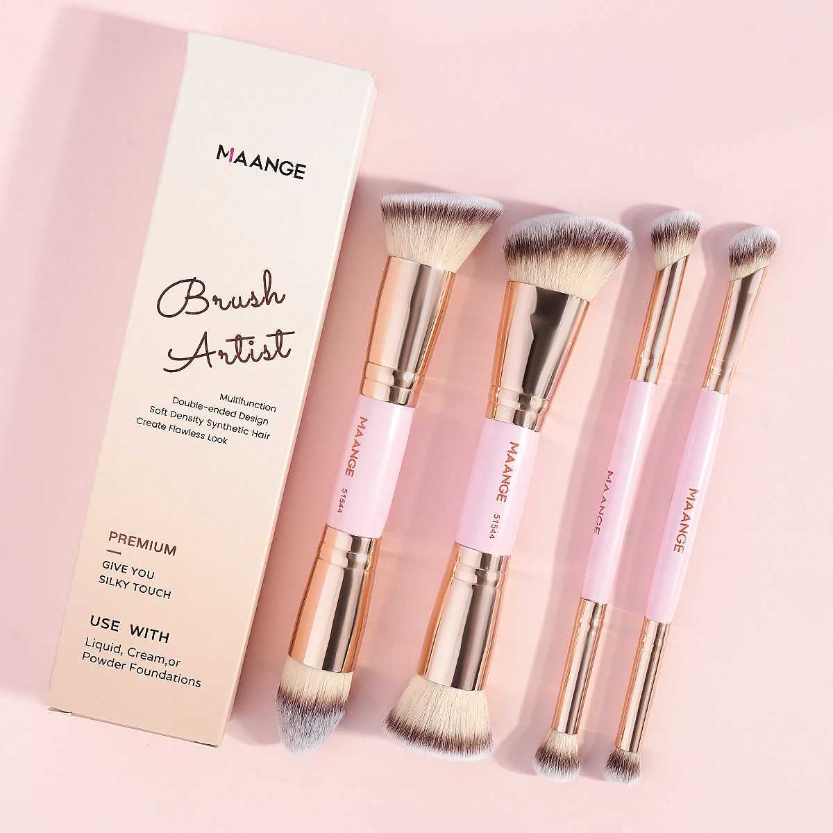 MAANGE 4pcs Basic Makeup Brushes Set With Box Dual-ended Foundations Powder Blush Details for Eyeshadow Brushes Beginner Travel Z260408