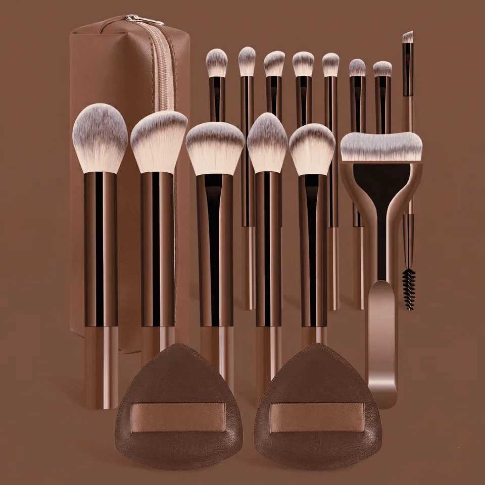13PcsProfessional Makeup Brush Set With Bag and 2 Puffs Cosmetic Brush Set Metal Frame Multiple Brushes Including Eyeshadow Z260408
