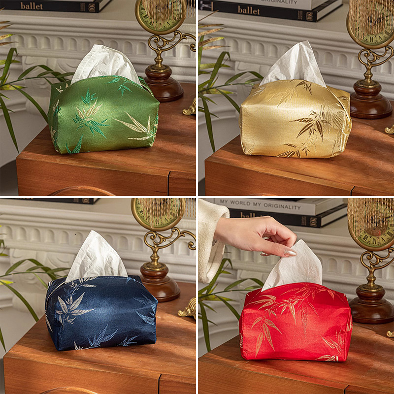 Tissue Box Cover New Chinese Style Black Landscape Print Fabric Tissue Holder For Living Room Bedroom Office Home Use