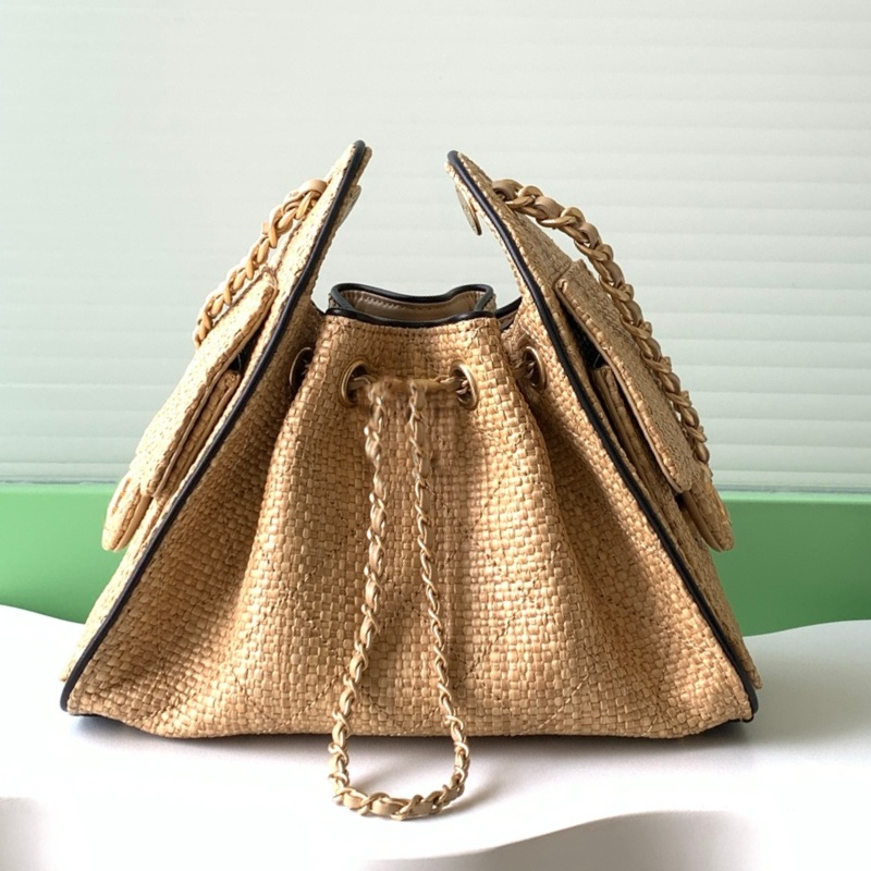 2026 Designer Beach Tote Raffia Straw Purse Women Shoulder Heavy Metal Chain Master Quality Purses Luxury Shopping Bags Mini 25 Handbag Wallets Bag 26C