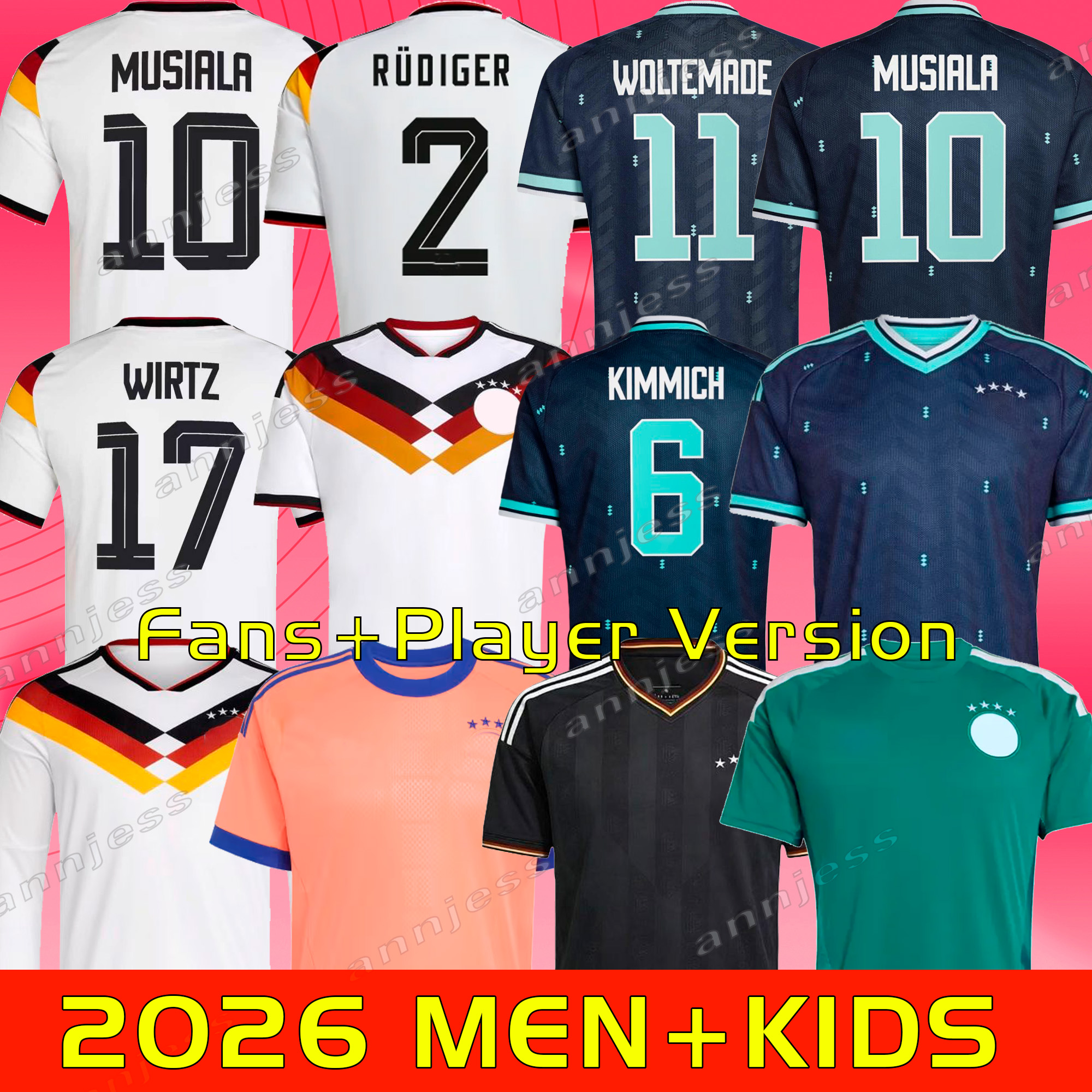 2026 Germany Soccer Jerseys SANE HUMMELS GNABRY 25 26 KROOS WERNER DRAXLER REUS TAH MULLER GOTZE Men Football Shirts Kids Kits Fans Player Version Home away size S-3XL