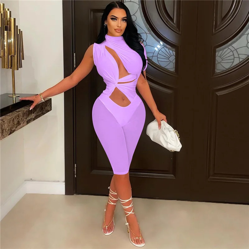 Sexy Mesh Patchwork See Through Skinny Playsuit Women One Shoulder Draped Hollow Out One Piece Rompers Party Club Jumpsuit Short 260407