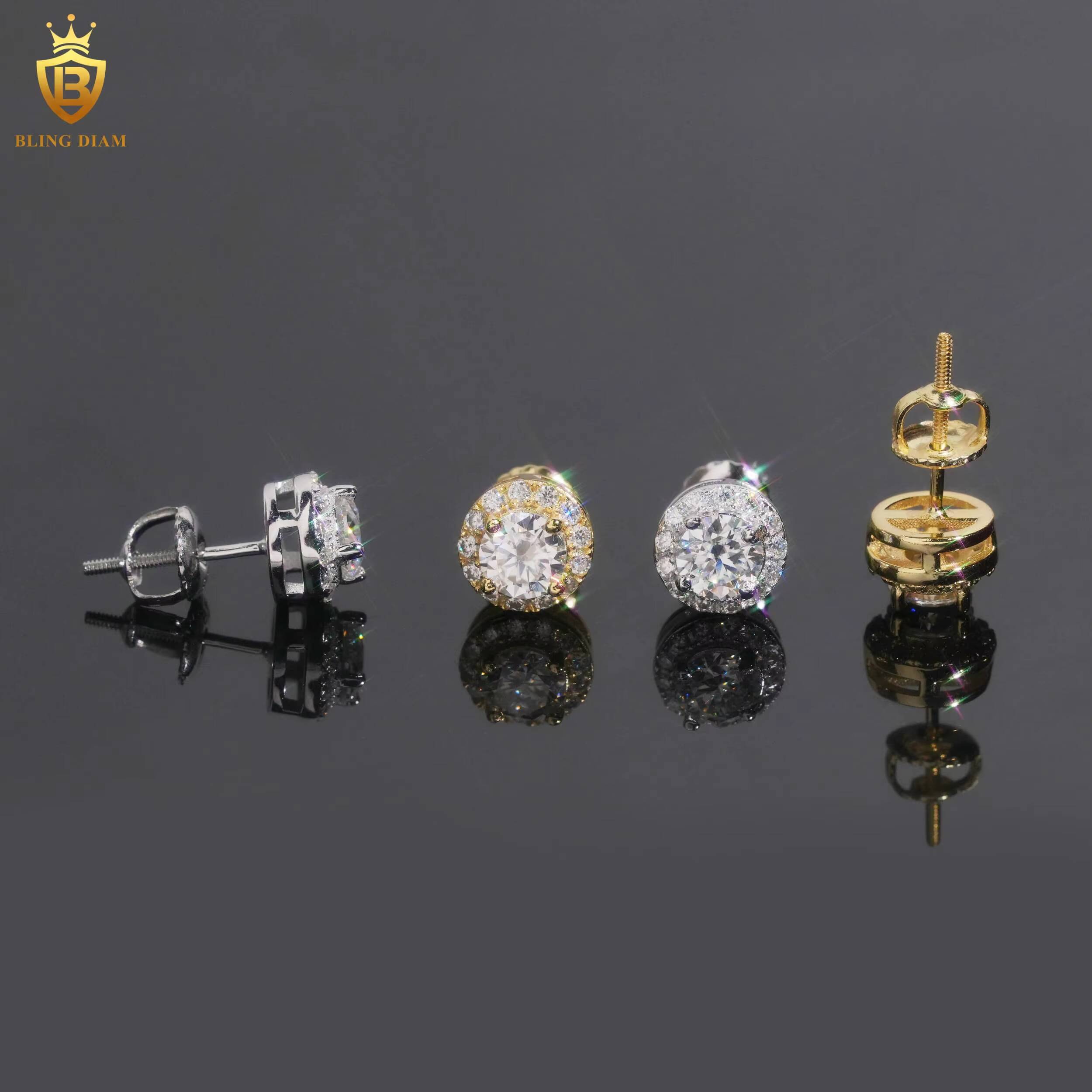 USA Local Stock High Quality Hip Hop Style 5MM 925 Silver Halo Design Moissanite Diamond Stud Earrings Men
