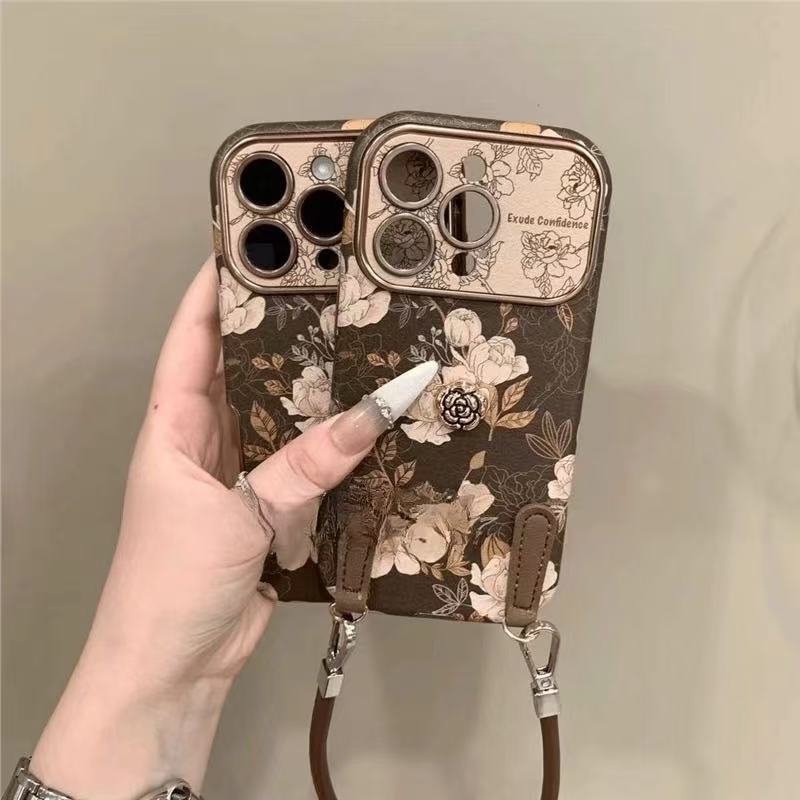 Retro Brown Camellia Flower Case for iPhone 17 Pro Max 16 15