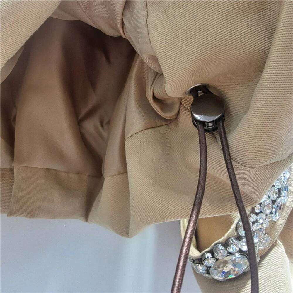 GALCAUR Khaki Spliced Diamonds Jacket Female Stand Collar Long Sleeve Loose Streetwear Casual Women's Jackets Autumn Fashion New Mdng260408