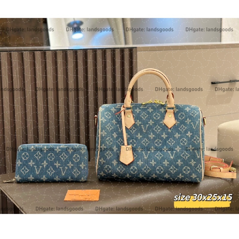 Top Quality Designer Totebag for Women Shoulder Bag Denim Genuine Leather CrossBody Bag Handbag and Wallet A Set Luxurys Combination Bag