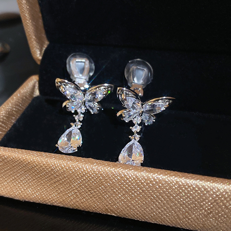 14k real gold plated zircon butterfly water drop ear clip 2026 new popular light luxury high-end women's earrings - view 7