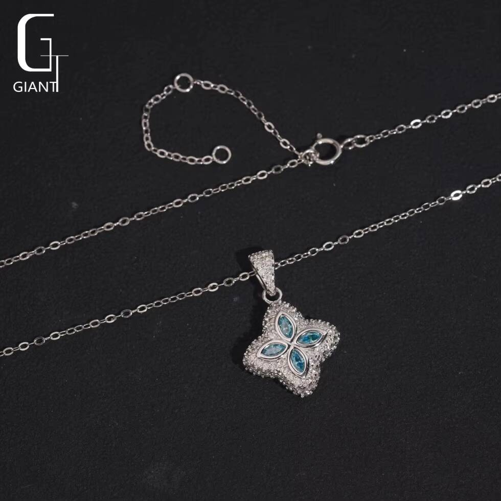Blue Marquise Cut VVS Hip Hop Moissanite Four-leaf Clover Pendant Men Accessories Customizable 925 Silver Necklace Pendant