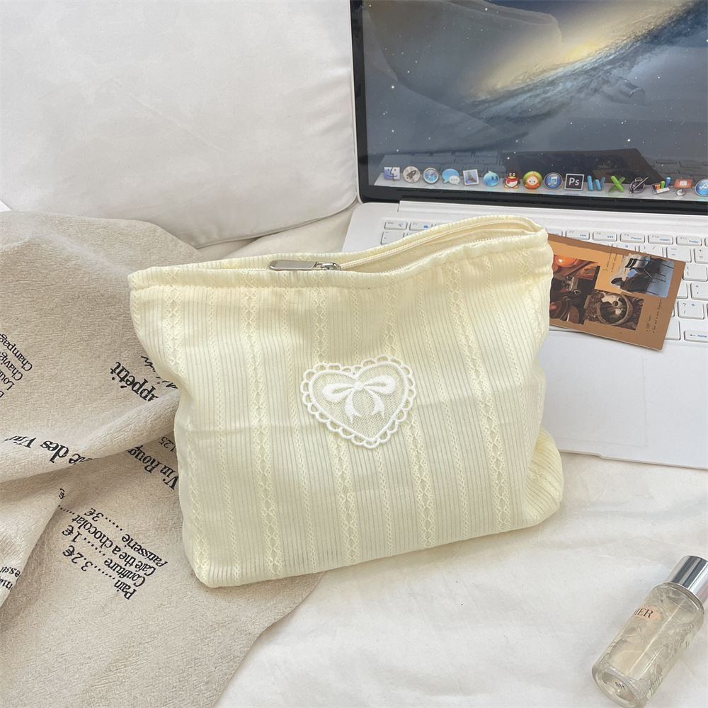 Storage Bag Fresh Color Vertical Stripe Print Bowknot Large Capacity Makeup Skincare Organizer Shopping Clutch