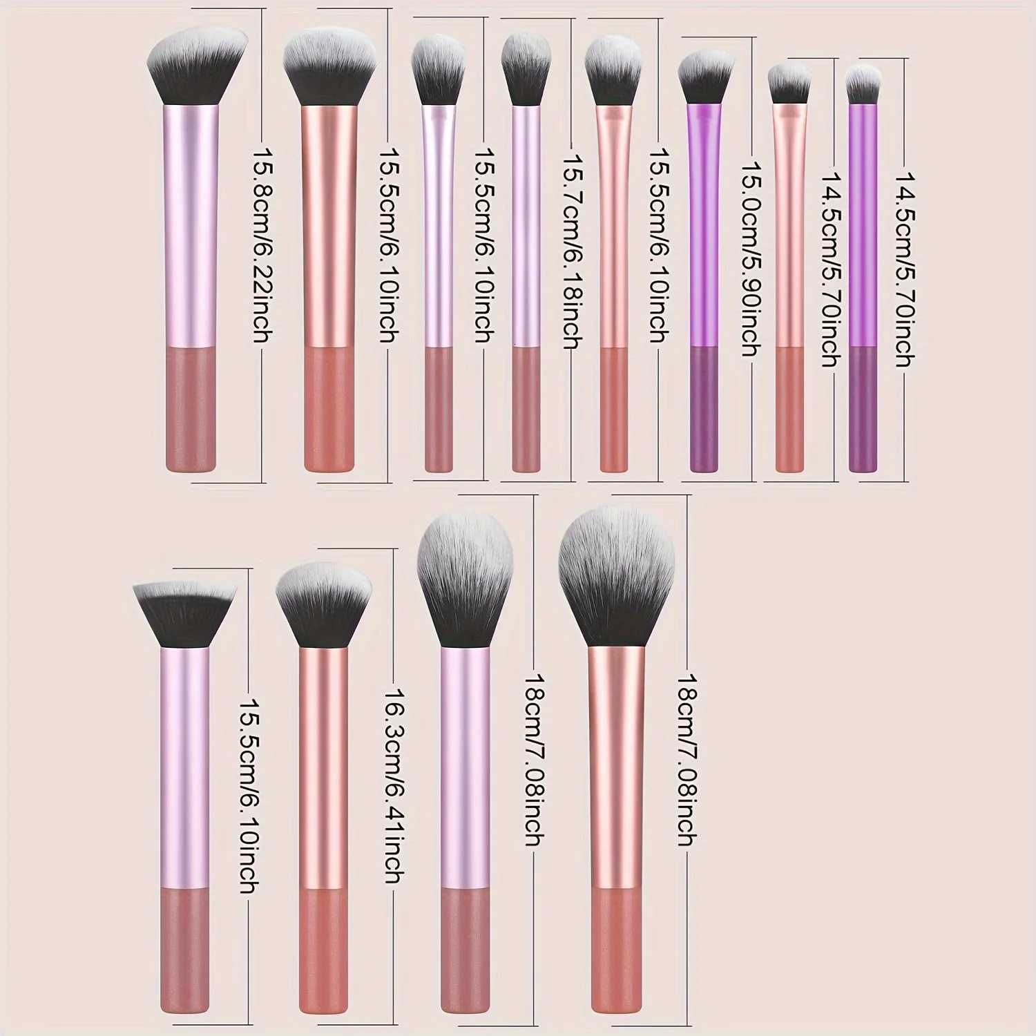 12-Piece Classic Full Makeup Brush Set with Angled and Teardrop Blenders 1 Powder Puff - Professional Application Tools Nylon Z260408