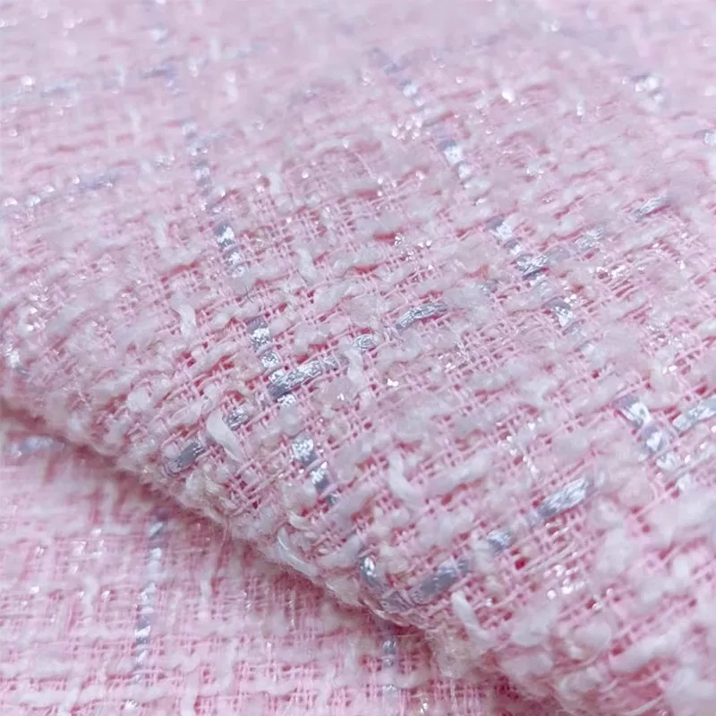 Women's Fashionable Pink Lattice-Braided Twill for Jackets & Dresses - Soft Knit Yarn Dyed Textile