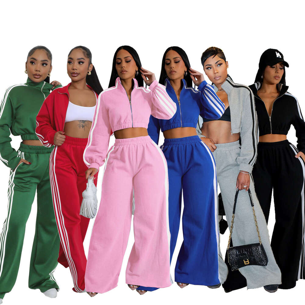 Spring new striped zipper sportswear casual commuting two-piece running set fashionable versatile casual sportswear
